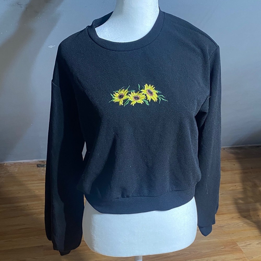 Black Sunflower Embroidered Women's Top